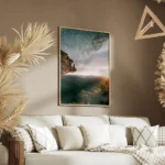 poster homme montagne coucher de soleil salon.webp