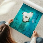poster ile tropicale turquoise en rouleau.webp