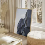 poster immeubles modernes bleu salon beige.webp