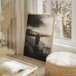 poster islet marin avec nuages sombres salon beige.webp