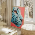 poster jaguar bleu et rose salon beige.webp