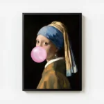 poster jeune fille a la perle chewing gum avec cadre.webp