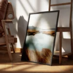 poster lac avec montagnes et nuages encadre.webp