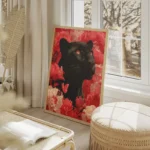 poster leopard noir et rose salon beige.webp