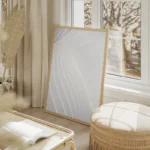 poster lignes ondulees blanches salon beige.webp