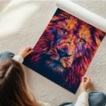 poster lion abstrait vibrant en rouleau.webp