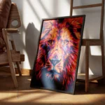 poster lion abstrait vibrant encadre.webp