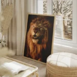 poster lion majestueux salon beige.webp