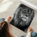 poster lion noir et blanc en rouleau.webp