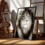 poster lion noir et blanc encadre.webp