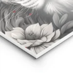 poster lion noir et blanc yeux bleus fleurs lightpanel.webp