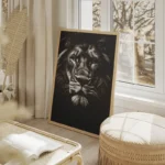 poster lion realiste majestueux salon beige.webp