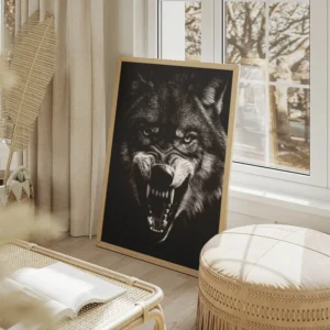 poster loup feroce salon beige.webp