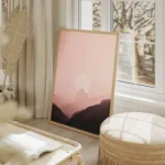 poster lune devant montagnes salon beige.webp