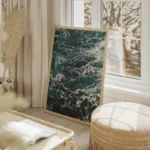 poster marbre bleu et blanc salon beige.webp