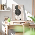 poster midcentury sphere noire et beige bureau.webp