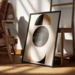 poster midcentury sphere noire et beige encadre.webp