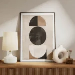 poster midcentury sphere noire et beige meuble.webp