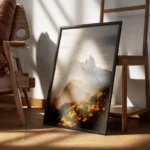 poster montagne avec fleurs jaunes encadre.webp