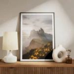 poster montagne avec fleurs jaunes meuble.webp