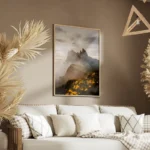 poster montagne avec fleurs jaunes salon.webp