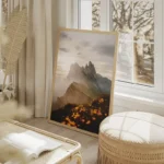 poster montagne avec fleurs jaunes salon beige.webp