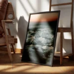 poster montagne enneigee au coucher de soleil encadre.webp