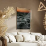 poster montagne enneigee au coucher de soleil salon.webp