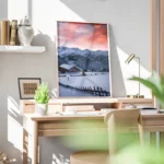 poster montagne enneigee au coucher du soleil bureau.webp
