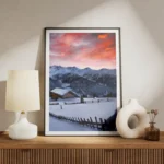 poster montagne enneigee au coucher du soleil meuble.webp