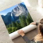 poster montagne et chute d eau au sol.webp