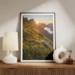 poster montagne et coucher de soleil meuble.webp