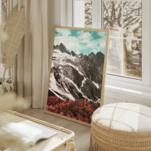 poster montagne et fleurs automne salon beige.webp