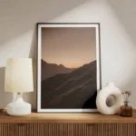 poster montagnes enneigees au coucher de soleil meuble.webp