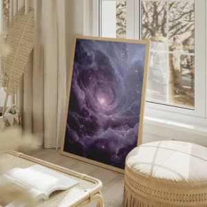 poster nebuleuse lilas etoilee salon beige.webp