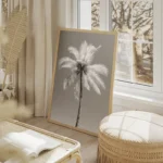 poster palmier noir et blanc salon beige.webp