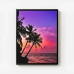 poster palmiers au coucher de soleil avec cadre.webp