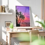 poster palmiers au coucher de soleil bureau.webp
