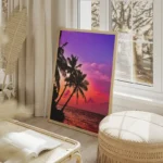 poster palmiers au coucher de soleil salon beige.webp
