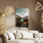 poster paysage alpin avec lac turquoise salon.webp