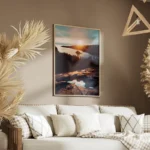 poster paysage de montagne et lac au coucher de soleil salon.webp