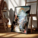 poster paysage japonais montagne encadre.webp