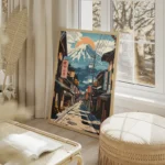 poster paysage japonais montagne salon beige.webp