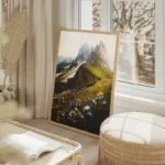 poster paysage montagneux fleuri salon beige.webp
