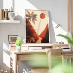 poster paysage retro palmiers coucher de soleil bureau.webp