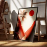 poster paysage retro palmiers coucher de soleil encadre.webp