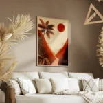 poster paysage retro palmiers coucher de soleil salon.webp