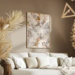 poster peinture abstraite beige et blanche salon.webp