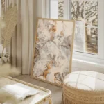 poster peinture abstraite beige et blanche salon beige.webp