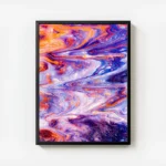 poster peinture abstraite orange et bleu avec cadre.webp